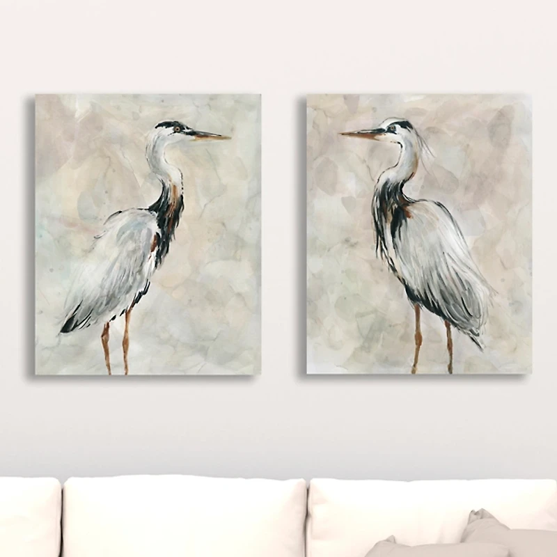Crane at Dusk Giclee Canvas Art Prints, Set of 2