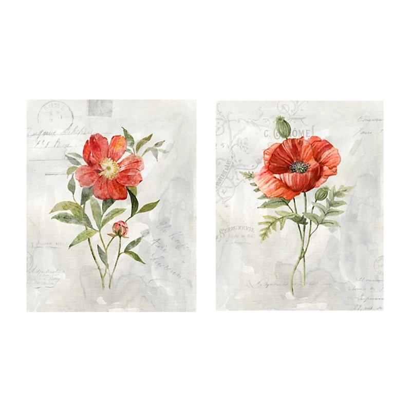 Linen Peony Giclee Canvas Art Prints, Set of 2