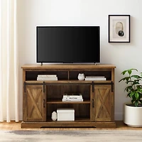 Rustic Oak Sliding Barn Door Highboy TV Stand