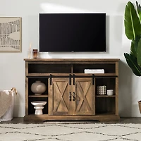 Rustic Oak Sliding Barn Door Highboy TV Stand