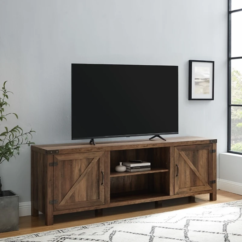 Rustic Oak Barn Door TV Stand