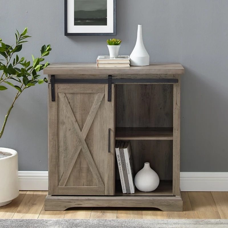 Gray Wash Sliding Barn Door Cabinet