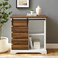 Slatted Sliding Barn Door White and Oak Cabinet
