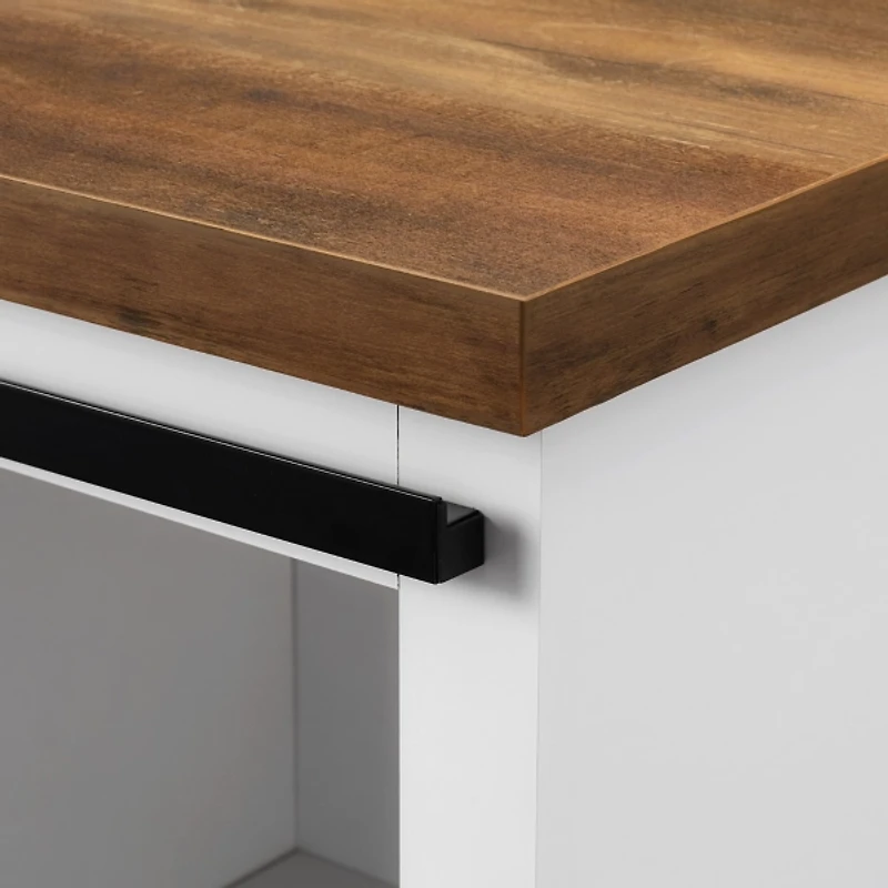 Slatted Sliding Barn Door White and Oak Cabinet