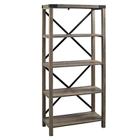 Gray Wash Metal X Frame Back Bookshelf