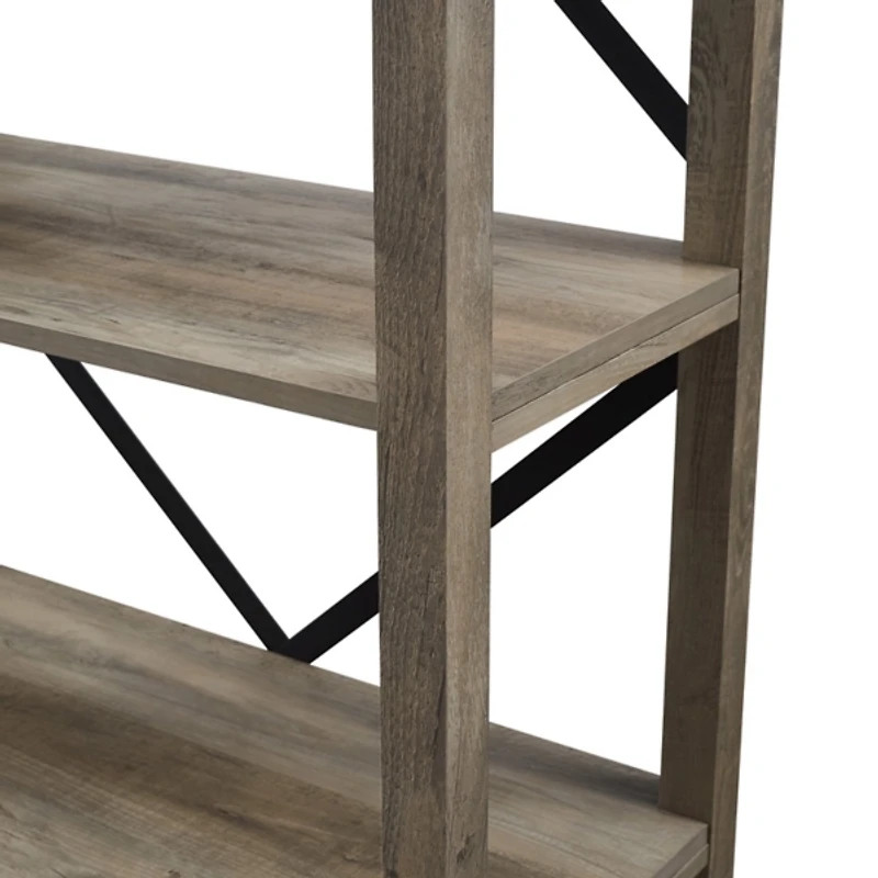 Gray Wash Metal X Frame Back Bookshelf