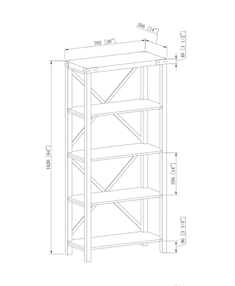 Gray Wash Metal X Frame Back Bookshelf