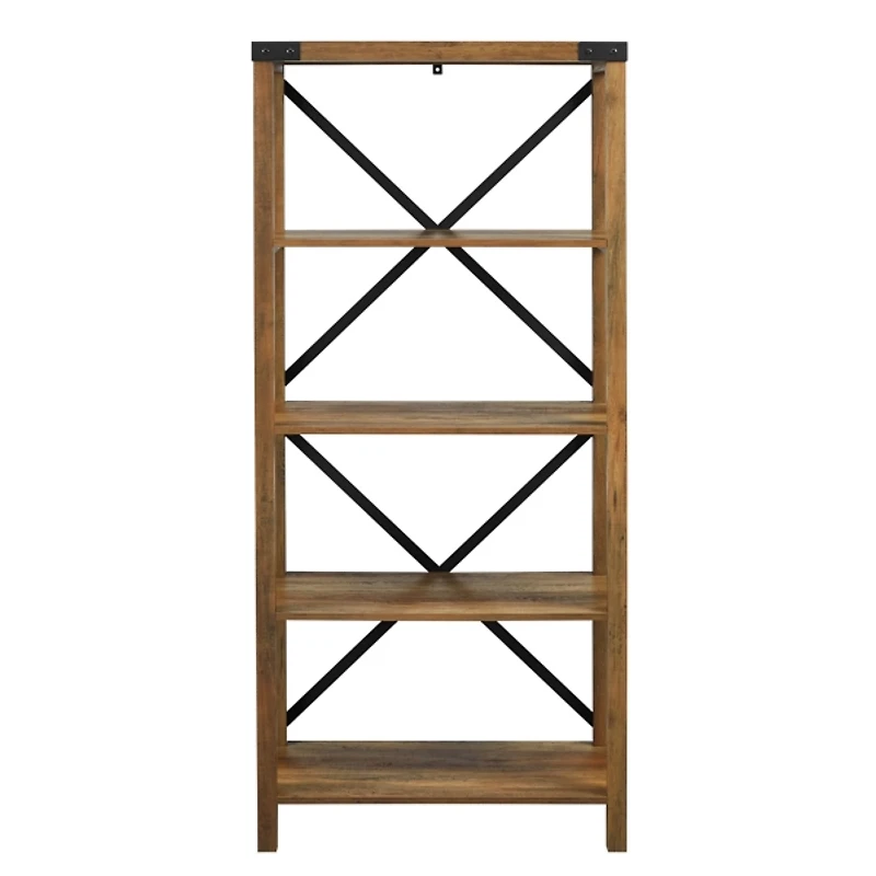 Rustic Oak Metal X Frame Back Bookshelf