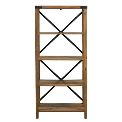 Rustic Oak Metal X Frame Back Bookshelf