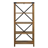 Rustic Oak Metal X Frame Back Bookshelf