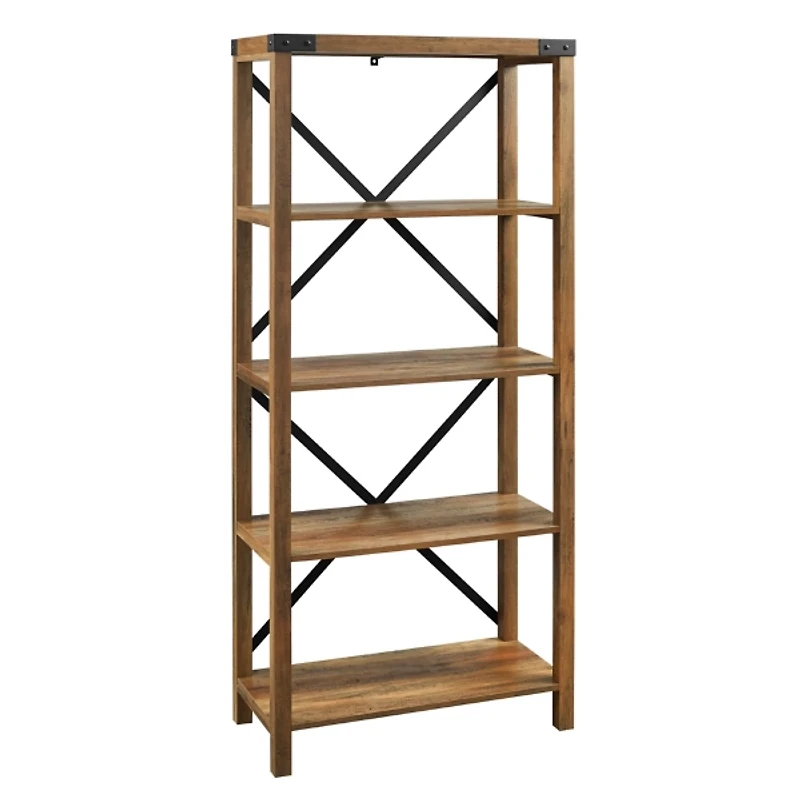 Rustic Oak Metal X Frame Back Bookshelf