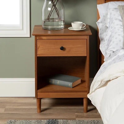 Caramel One-Drawer Wood Nightstand