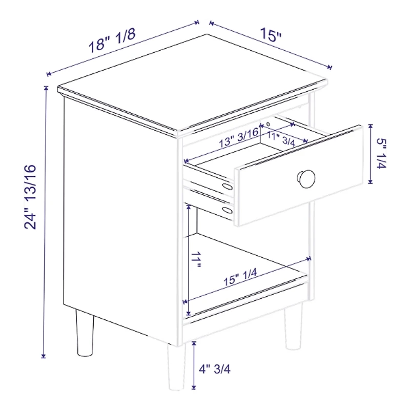Caramel One-Drawer Wood Nightstand