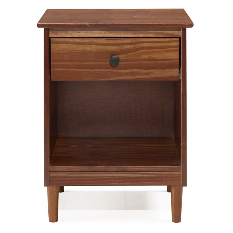 Walnut One-Drawer Wood Nightstand