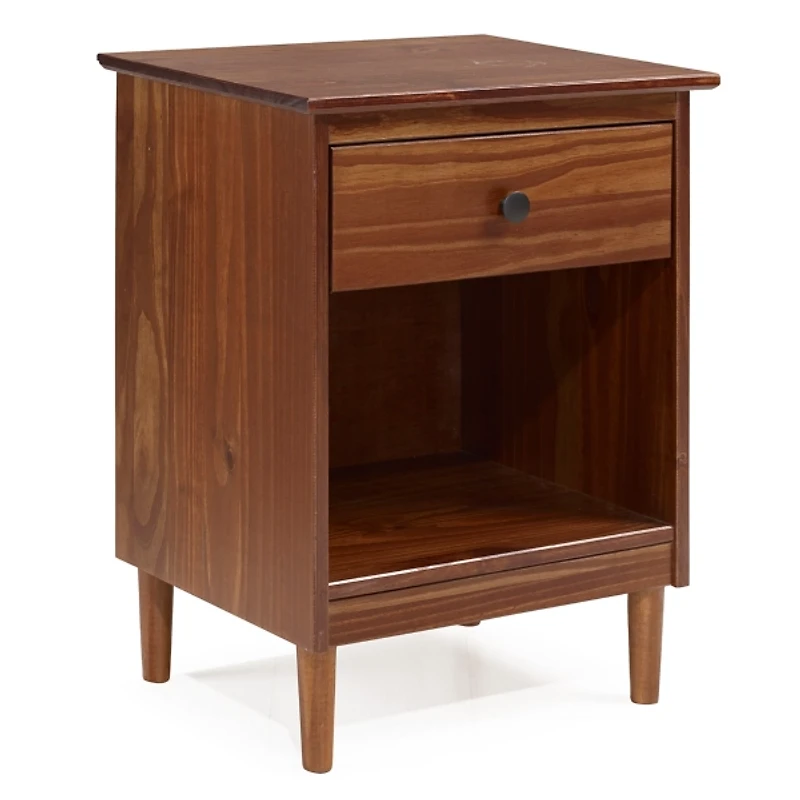 Walnut One-Drawer Wood Nightstand