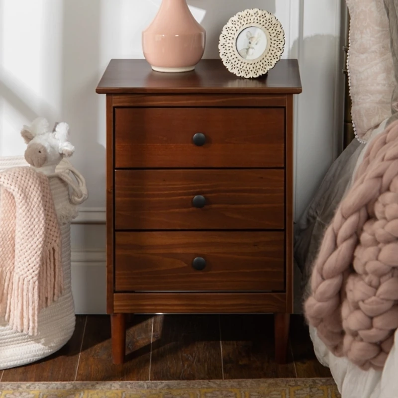 Walnut 3-Drawer Wood Nightstand