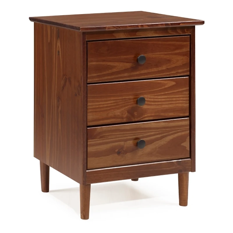 Walnut 3-Drawer Wood Nightstand