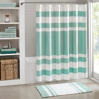 Green Stripe Waffle Weave Shower Curtain