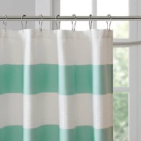 Green Stripe Waffle Weave Shower Curtain