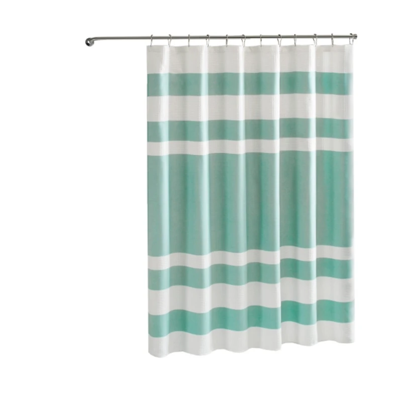 Green Stripe Waffle Weave Shower Curtain