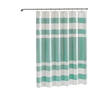 Green Stripe Waffle Weave Shower Curtain
