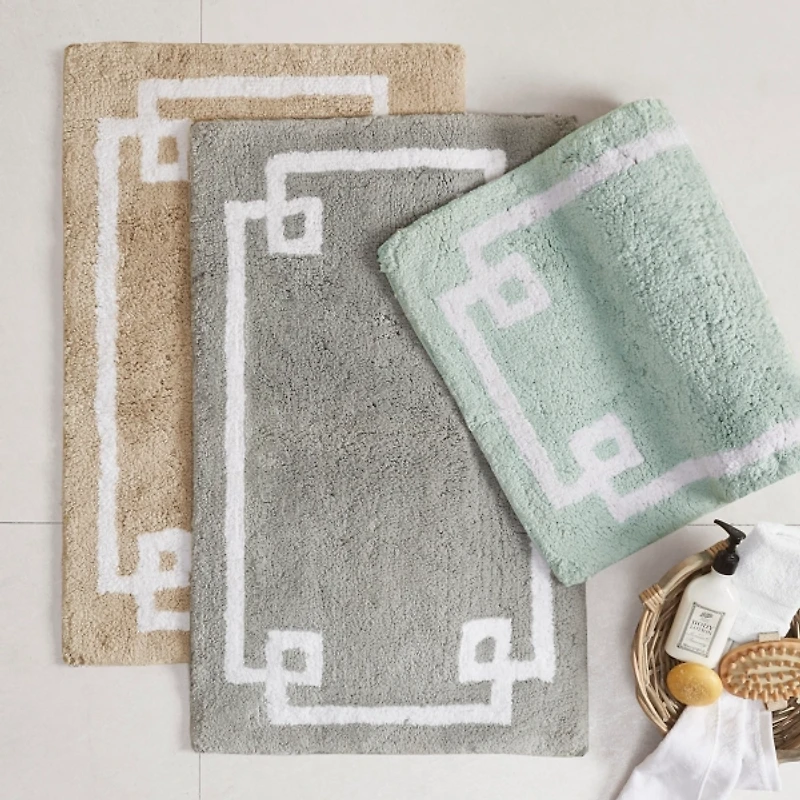 Gray Cotton Tufted Bath Mat with Border, 40 in.