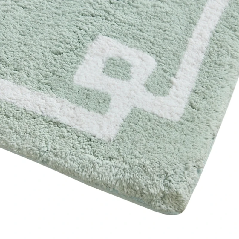 Blue Cotton Tufted Bath Mat with Border, 30 in.