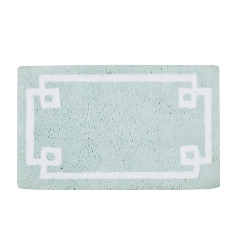 Blue Cotton Tufted Bath Mat with Border, 30 in.