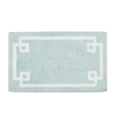 Blue Cotton Tufted Bath Mat with Border, 40 in.