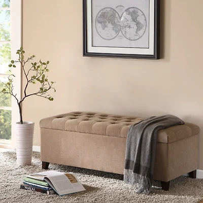 Brown Button Tufted Storage Bench
