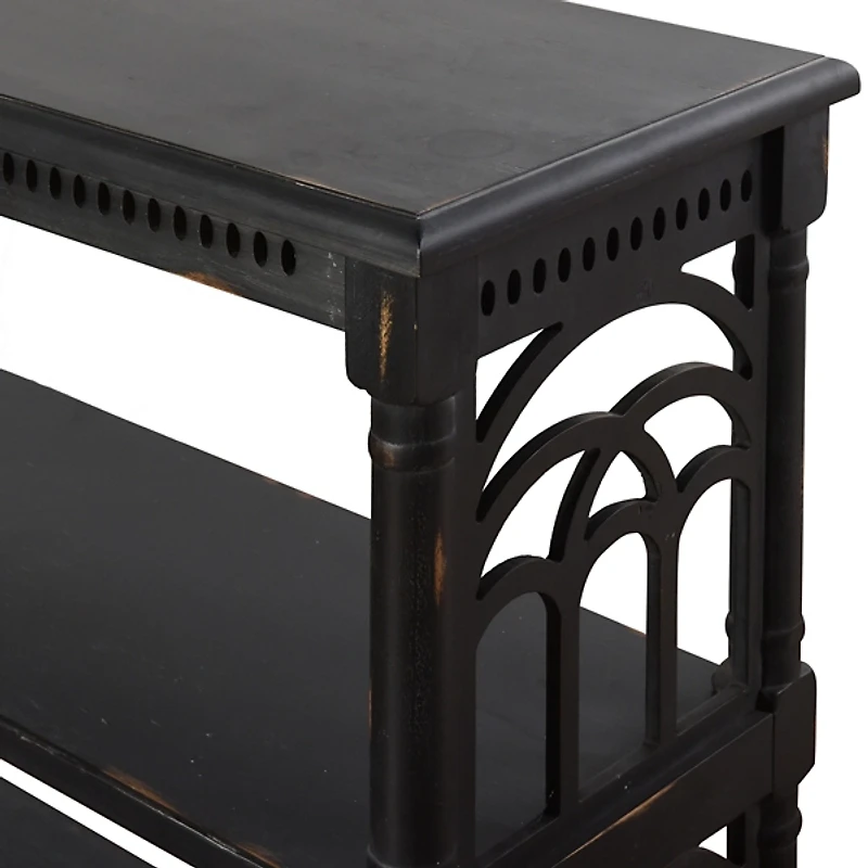Black Open Shelf Cathedral Ends Console Table