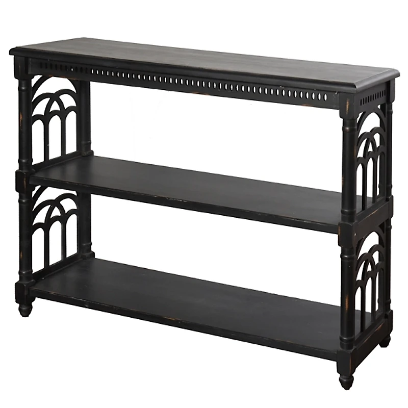 Black Open Shelf Cathedral Ends Console Table