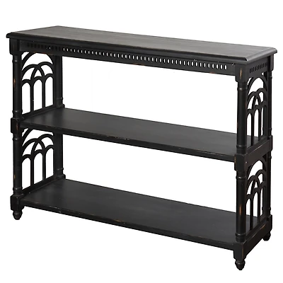 Black Open Shelf Cathedral Ends Console Table