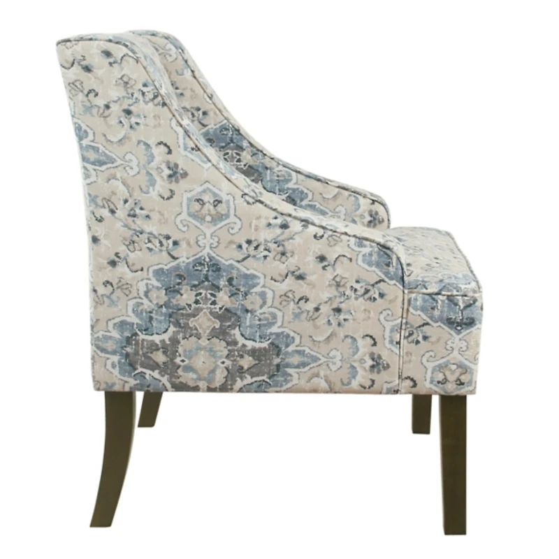 Blue Antiqued Medallion Swoop Arm Accent Chair