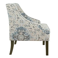 Blue Antiqued Medallion Swoop Arm Accent Chair