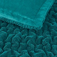 Teal Ruched Faux Fur Throw