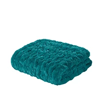 Teal Ruched Faux Fur Throw