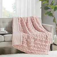 Blush Ruched Faux Fur Throw