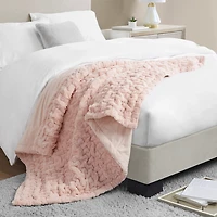 Blush Ruched Faux Fur Throw