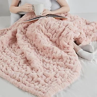 Blush Ruched Faux Fur Throw