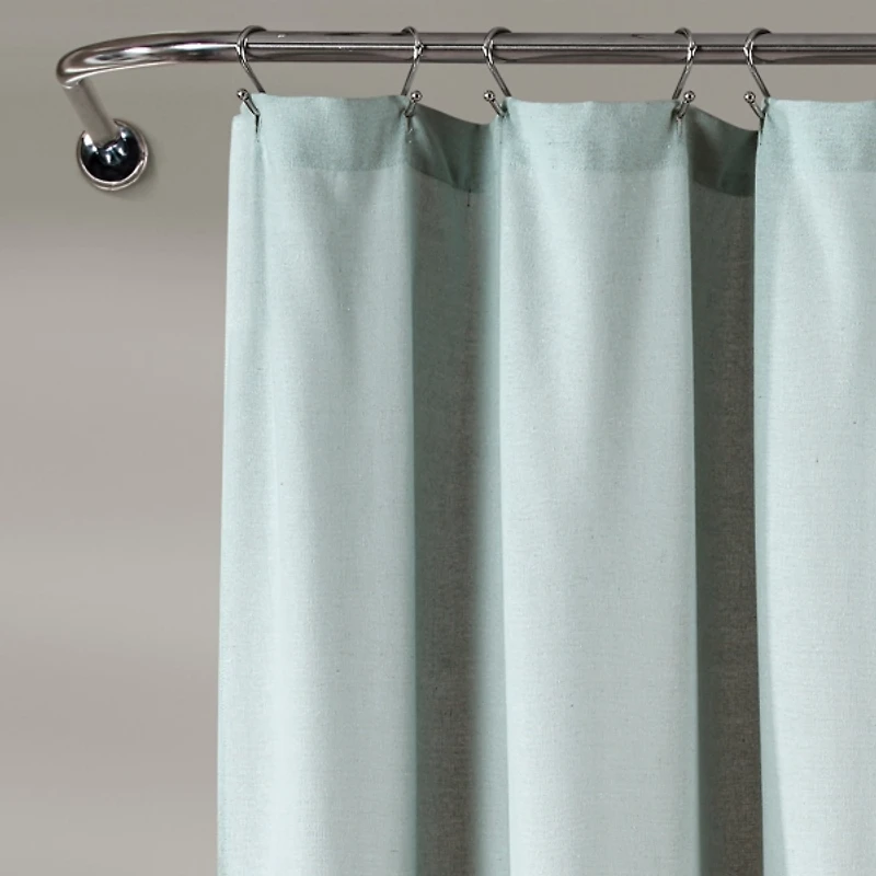 Blue and White Button Accent Linen Shower Curtain