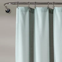 Blue and White Button Accent Linen Shower Curtain
