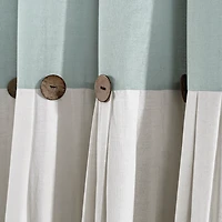 Blue and White Button Accent Linen Shower Curtain