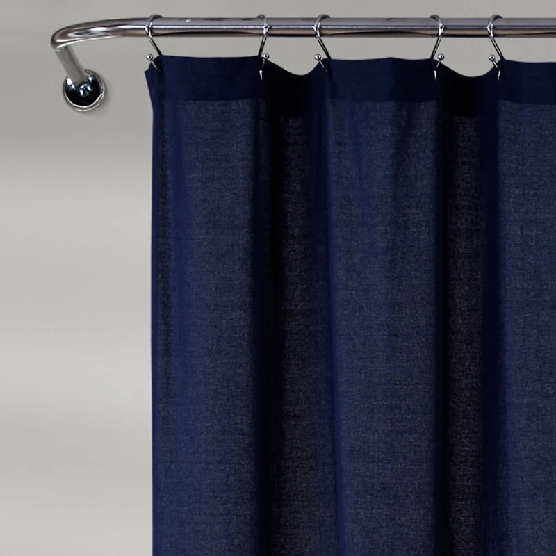 Navy and White Button Accent Linen Shower Curtain