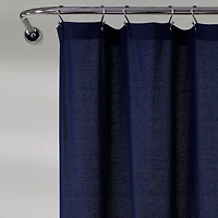 Navy and White Button Accent Linen Shower Curtain