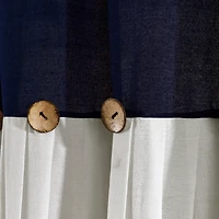 Navy and White Button Accent Linen Shower Curtain