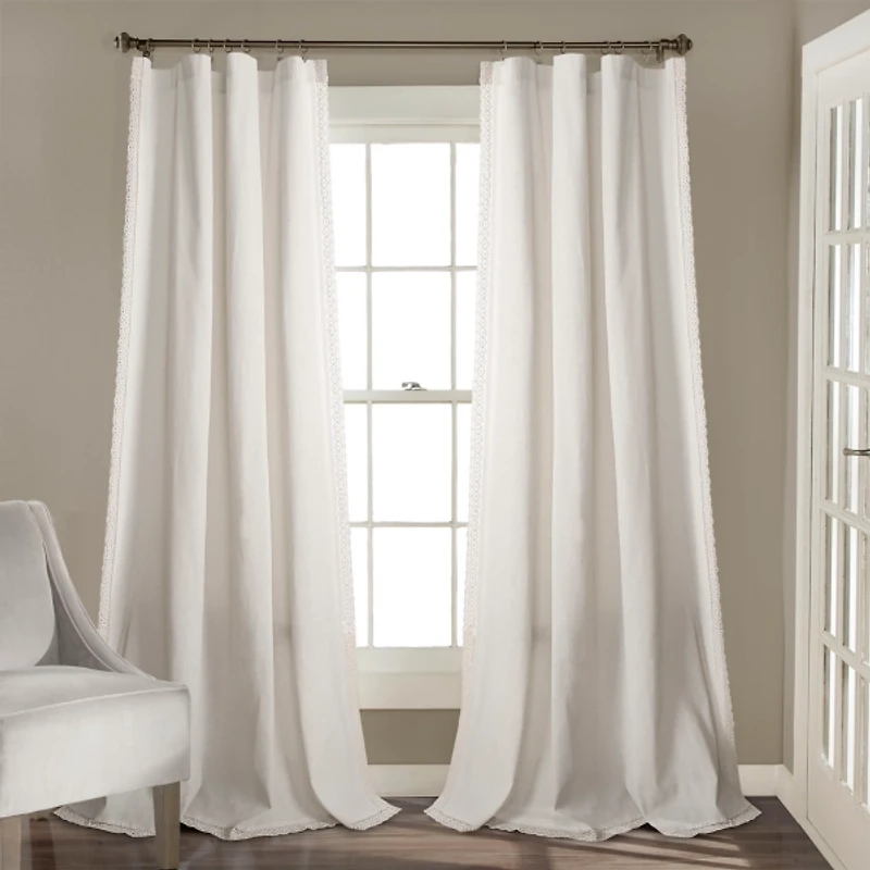 White Rosalie Lace Curtain Panel Set, 108 in.