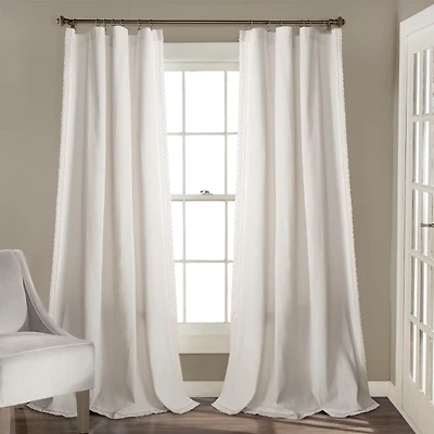 White Rosalie Lace Curtain Panel Set, 108 in.
