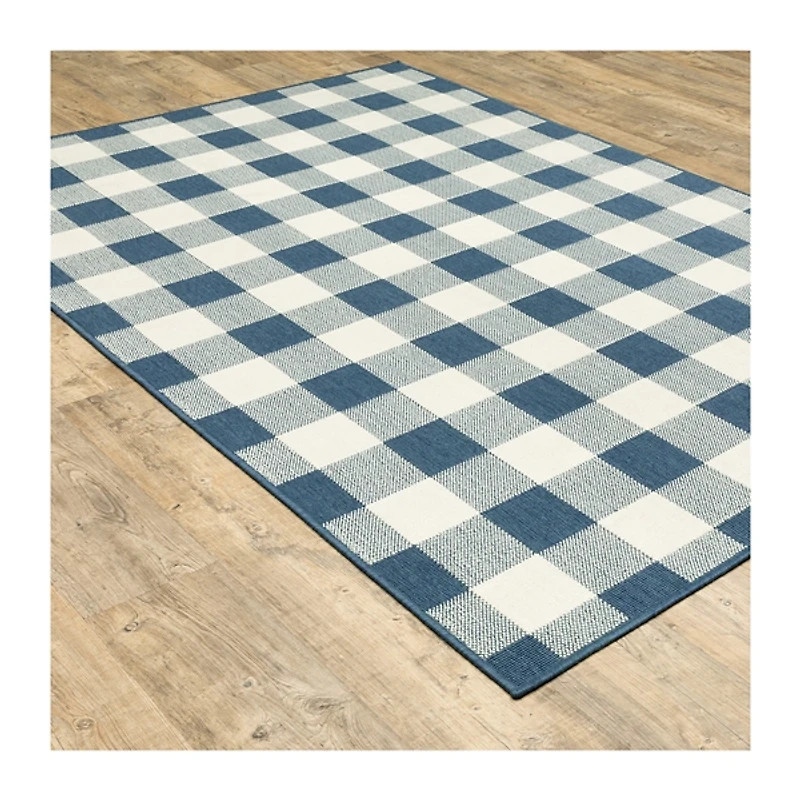 Blue Buffalo Check Outdoor Area Rug, 6x9