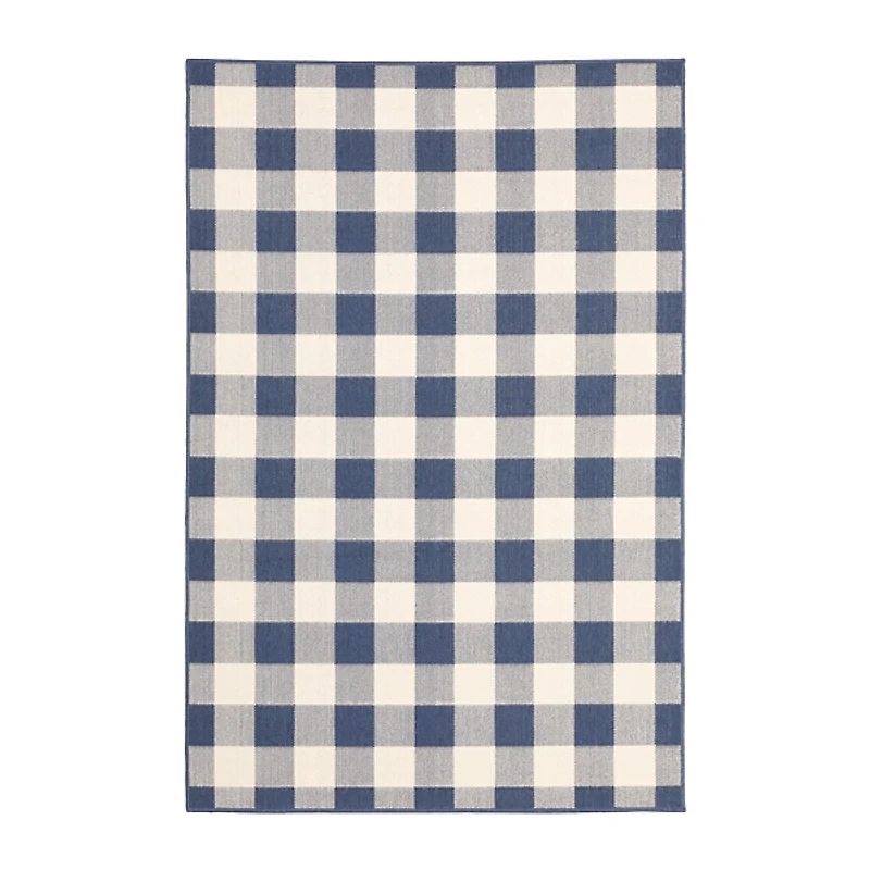 Blue Buffalo Check Outdoor Area Rug, 6x9